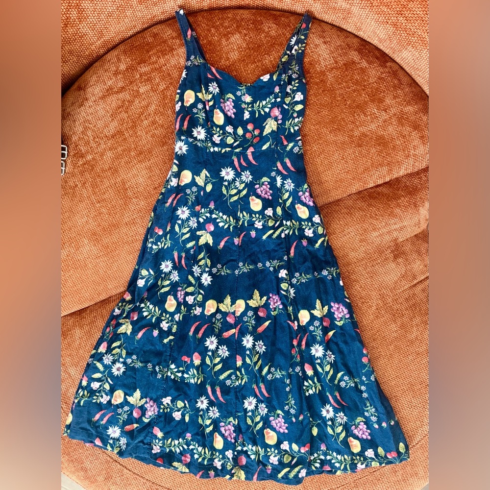 Blue Summer Garden Floral A-line Old Navy Dress | 100% Cotton